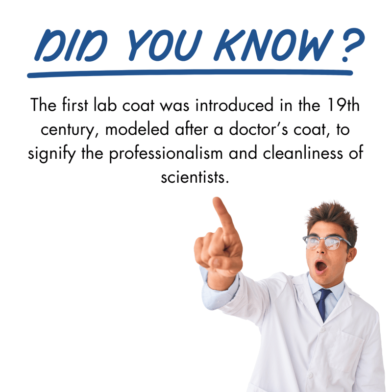 Lab manager pointing to a fun fact about the history of lab coats